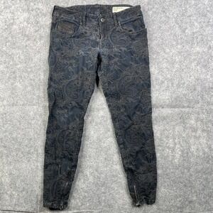 Diesel Pants Womens Size 28 Grupee Super Slim Skinny Low Waist Leather Embroider